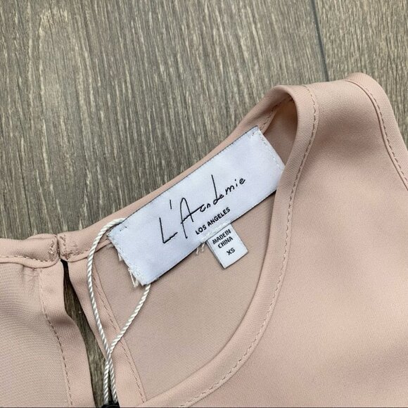 Revolve L'Academie Cold Shoulder Tie Long Sleeve Blouse Taupe Pink Size XS - Picture 10 of 16